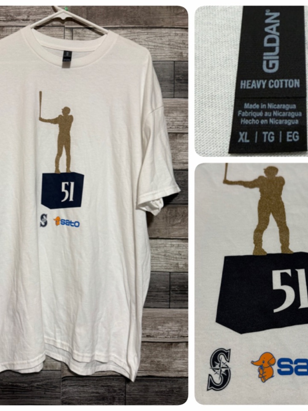 Ichiro 51 Seattle Mariners MLB Sato T-Shirt Men’s XL White Gildan